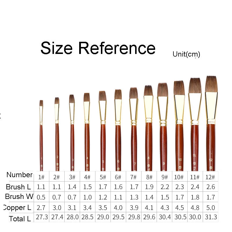 Professional Flat Weasel Hair Painting Brush Pen Artist Watercolor Paint Brush For Acrylic Oil Painting Drawing Art Supplies